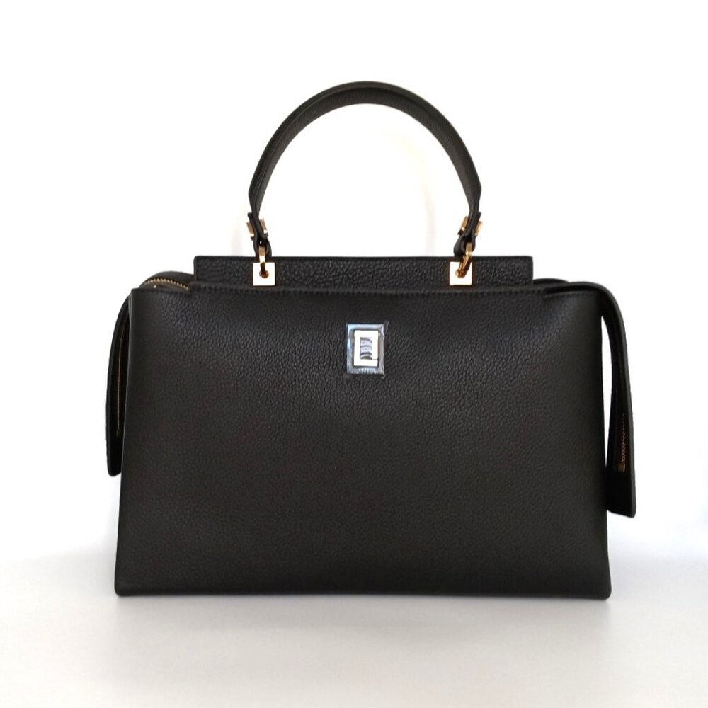 Double Zip Satchel Ebony Leather Handbag Luana Italy NWT